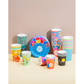 Тарелка одноразовая бумажная Комус Happy People Эконом 180 мм разноцветная 50 штук в упаковке