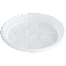 Тарелка одноразовая пластиковая Комус Эконом 205 мм белая 100 штук в упаковке
