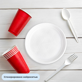 Тарелка одноразовая пластиковая Комус Эконом 205 мм белая 100 штук в упаковке
