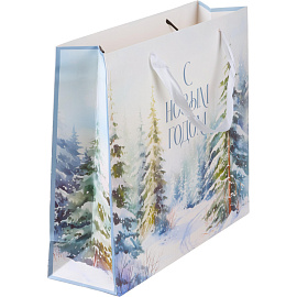 Пакет подарочный ламинированный Дарите Счастье Зимний лес (30x26x9 см)