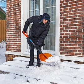 Лопата для уборки снега поликарбонат,465х410х1390мм,стал черен,усил Сибртех