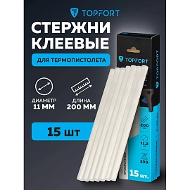 Стержень клеевой прозрачные 11x200, упаковка 15 штук, TOPFORT