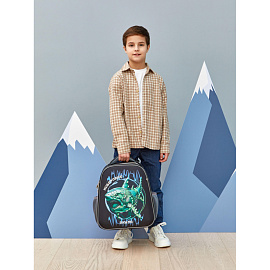 Ранец Комус Класс Basic акула анатомический чёрный с двумя отделениями