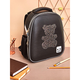 Ранец Комус Класс Basic Медвежонок анатомический чёрный с двумя отделениями