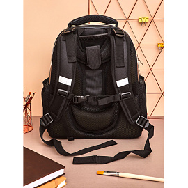 Ранец Комус Класс Basic Медвежонок анатомический чёрный с двумя отделениями