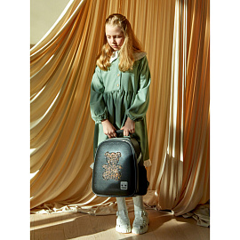 Ранец Комус Класс Basic Медвежонок анатомический чёрный с двумя отделениями