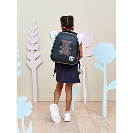 Ранец Комус Класс Basic Медвежонок анатомический чёрный с двумя отделениями