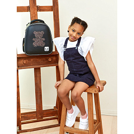 Ранец Комус Класс Basic Медвежонок анатомический чёрный с двумя отделениями