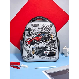 Ранец Комус Класс Basic Тачки анатомический чёрный с двумя отделениями