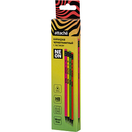 Карандаш чернографитный пластиковый HB с ластиком Attache заточенный трёхгранный