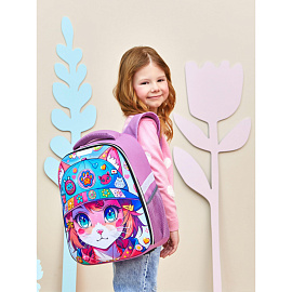 Ранец Комус Класс Light1 Девочка кошка анатомический фиолетовый с одним отделением