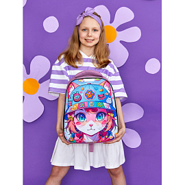 Ранец Комус Класс Light1 Девочка кошка анатомический фиолетовый с одним отделением