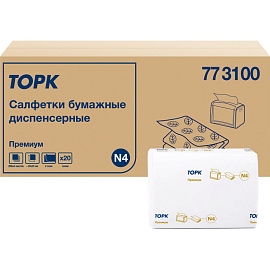 Салфетки бумажные для диспенсера Торк (Tork) Экспресснап Премиум 23x16 см белые 2-слойные 200 листов (20 пачек в упаковке)