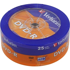 Диск DVD-R Verbatim 4.7 ГБ 16x cake box 43730 (25 штук в упаковке)