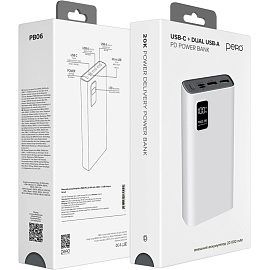 Внешний аккумулятор (power bank) Pero PB06 20000 мАч белый (4673759570092)