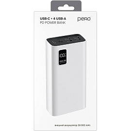 Внешний аккумулятор (power bank) Pero PB07 30000 мАч белый (4673759570115)