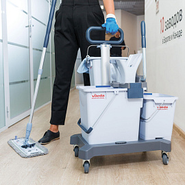 Набор для уборки Vileda Professional №1 Все включено с УльтраСпид Про (тележка уборочная трехведерная с отжимом, швабра, щётка, 3 сменные насадки, 3 с