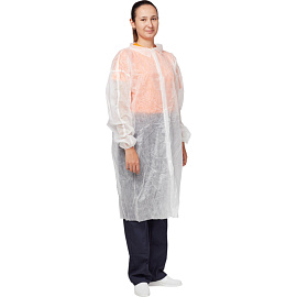 Халат одноразовый на кнопках белый (размер 52-54, ХXL, 10 штук в упаковке)