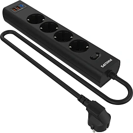 Сетевой фильтр Philips CHP4346BB/51 4р/3м с USB, 10А, черный