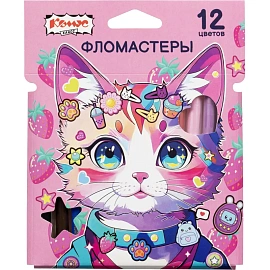 Фломастеры Комус Класс Kitty stickers 12 цветов с вентилируемыми колпачками смываемые