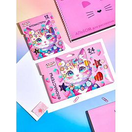 Фломастеры Комус Класс Kitty stickers 12 цветов с вентилируемыми колпачками смываемые