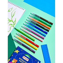 Фломастеры Комус Класс Максики кисточки 12 цветов с вентилируемыми колпачками смываемые