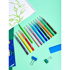 Фломастеры Комус Класс Максики кисточки 12 цветов с вентилируемыми колпачками смываемые