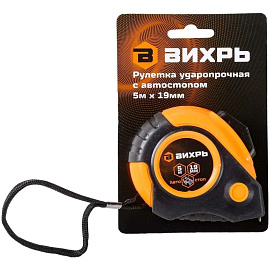 Рулетка Вихрь 5 м х 19 мм с автостопом в прорезиненном корпусе (73/11/1/5) фото Рулетка Вихрь 5 м х 19 мм с автостопом в прорезиненном корпусе (73/11/1/5)