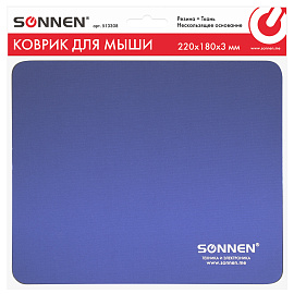 Коврик для мыши SONNEN "BLUE", резина + ткань, 220х180х3 мм, 513308