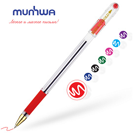 Ручка шариковая масляная с грипом MUNHWA "MC Gold", КРАСНАЯ, корпус прозрачный, узел 0,5 мм, линия письма 0,3 мм, BMC-03
