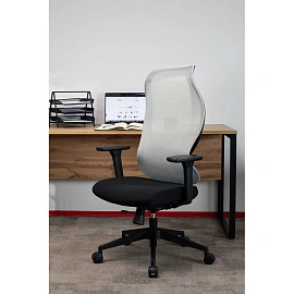 Кресло для руководителя Easy Chair 603 MC серое/чёрное (сетка/ткань, пластик)