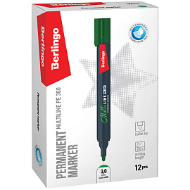 Маркер перманентный Berlingo "Multiline PE300" зеленый, пулевидный, 3мм фото Маркер перманентный Berlingo "Multiline PE300" зеленый, пулевидный, 3мм