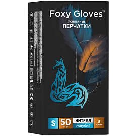 Перчатки медицинские универсальные нитриловые Foxy-Gloves нестерильные неопудренные размер S (6.5-7) голубые (50 пар/100 штук в упаковке)