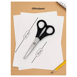 Ножницы OfficeSpace 13,7см, черные ручки, ПВХ чехол с европодвесом фото Ножницы OfficeSpace 13,7см, черные ручки, ПВХ чехол с европодвесом