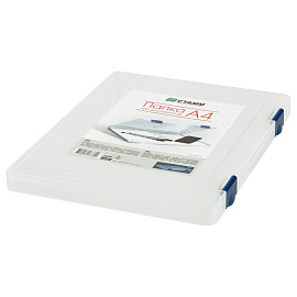 Папка для документов СТАММ А4, 230*305*23мм, пластик., прозрачная, синие защелки