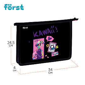 Папка для тетрадей 1 отделение, А4 Forst "Kawaii" , 340*245*40 мм, пластик, на молнии