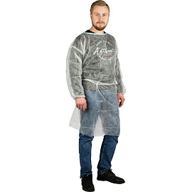 Халат одноразовый (накидка) на завязках белый (универсальный размер, 10 штук в упаковке)