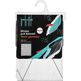 Штора для ванной с принтом Fresh Code Black geometry 180х180 см ПЕВА белая
