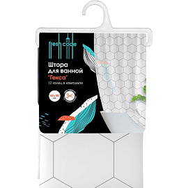Штора для ванной с принтом Fresh Code Гекса 180х180 см ПЕВА белая