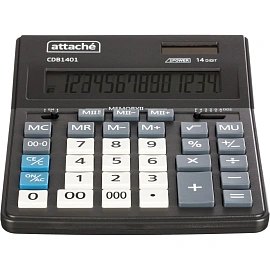 Калькулятор настольный Attache CDB1401-BK 14-разрядный черный 205x155x35 мм