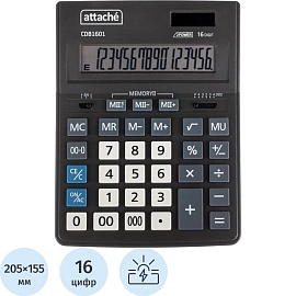 Калькулятор настольный Attache CDB1601-BK 16-разрядный черный 205x155x35 мм