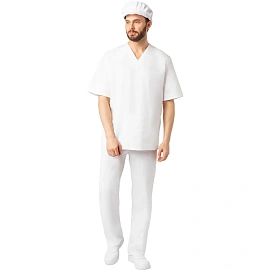 Костюм пекаря у05-КБР (КР) белый бязь с коротким рукавом (140 г/кв.м, размер 120-124 (60-62), рост 158-164)