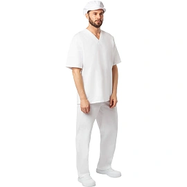 Костюм пекаря у05-КБР (КР) белый бязь с коротким рукавом (140 г/кв.м, размер 120-124 (60-62), рост 158-164)