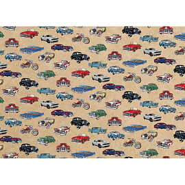 Бумага упаковочная Хорошо Автомобили ретро мелованная разноцветная 78 г/кв.м (1 рулон, 67.4х97.4 см)
