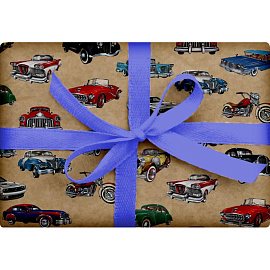 Бумага упаковочная Хорошо Автомобили ретро мелованная разноцветная 78 г/кв.м (1 рулон, 67.4х97.4 см)