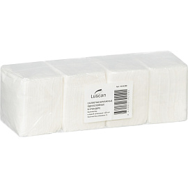 Салфетки бумажные Luscan 1-слойные 24x24 см белые (4 пачки по 100 листов+спендер)