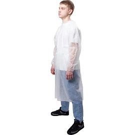 Халат одноразовый на завязках белый (универсальный размер, 10 штук в упаковке)