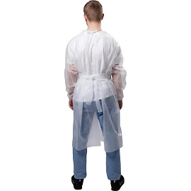 Халат одноразовый на завязках белый (универсальный размер, 10 штук в упаковке)