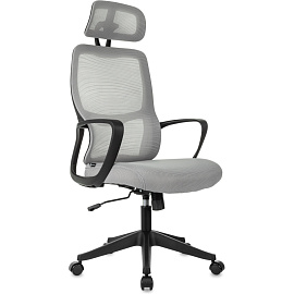 Кресло для руководителя Бюрократ WISE серое (сетка/ткань, пластик)