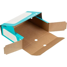 Короб архивный из микрогофрокартона Комус с вырубкой 262х75х324 мм бирюзовый до 770 листов